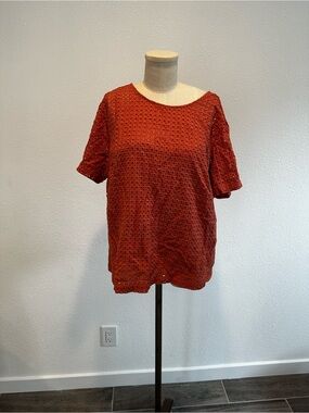 Women's Open-Knit Short Sleeve Top - Rust
